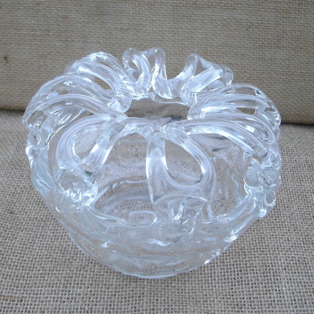 Vintage Art Glass Rose Bowl with Flower Frog
